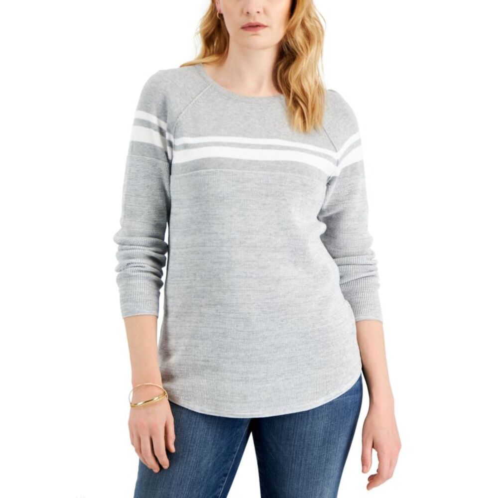 Karen Scott Womens Cotton Colorblocked Sweater